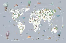 Мапа світу на українській мові з корабликами та повітряними кулями 150*98 см