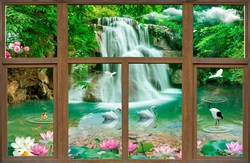 Наклейка інтер'єрна Вікно з видом на водоспад 150х98 см (27052216)