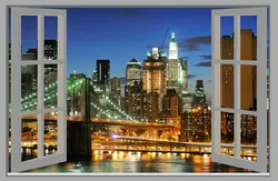 Наклейка інтер'єрна Вікно з видом на нічне місто 150х98 см (2705223)